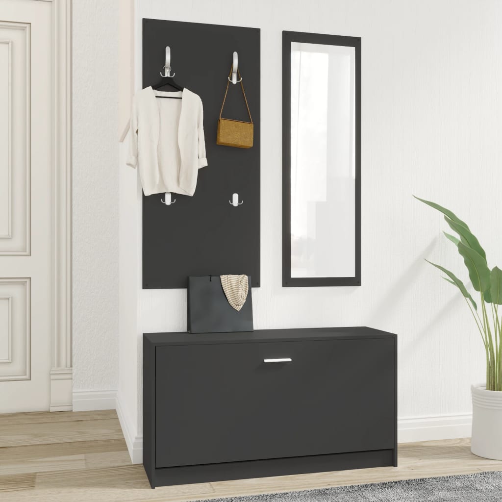 vidaXL Set pantofar 3 în 1, negru, lemn prelucrat