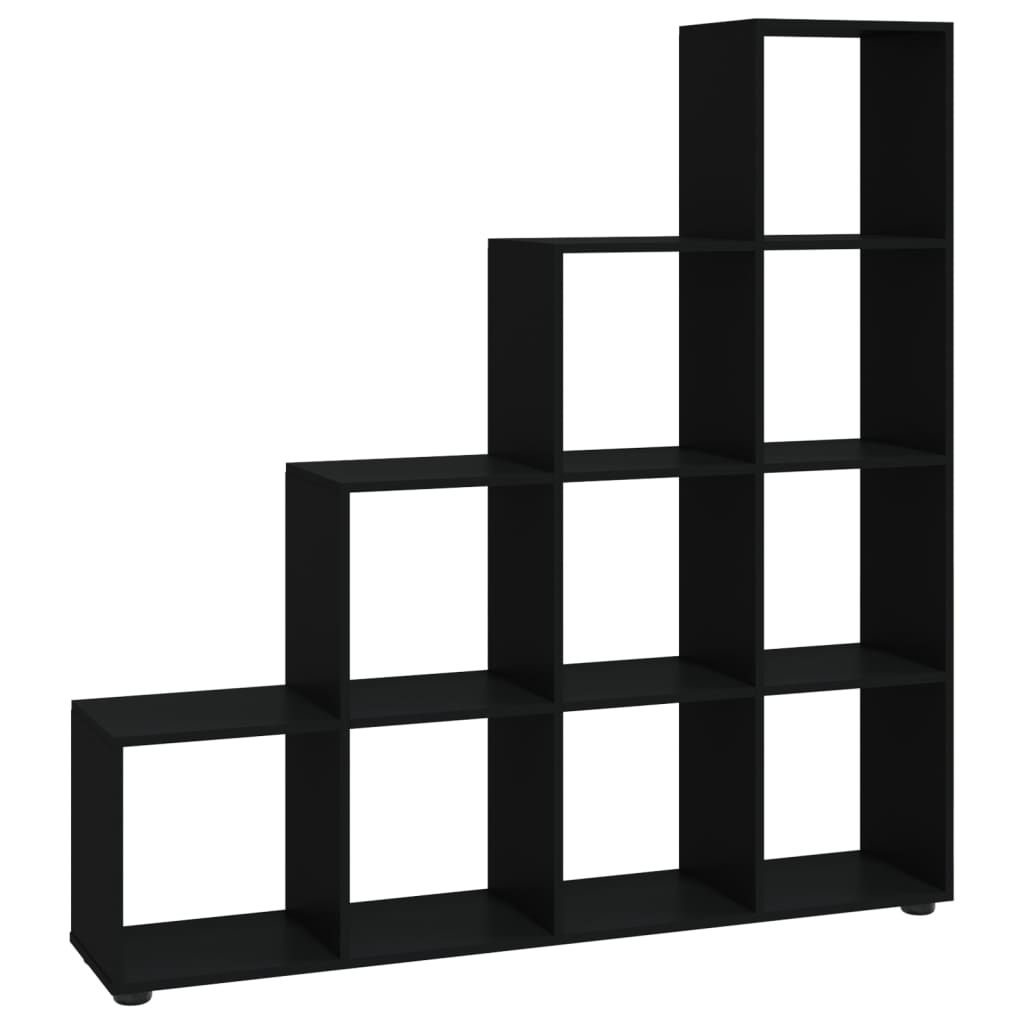 Fekete szerelt fa lépcsős könyvespolc 142 cm 