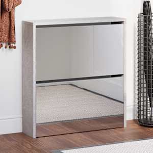 Omarica za čevlje z ogledalom 2-nadstropna bet. siva 63x17x67cm