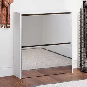 Omarica za čevlje z ogledalom 2-nadstropna bela 63x17x67 cm