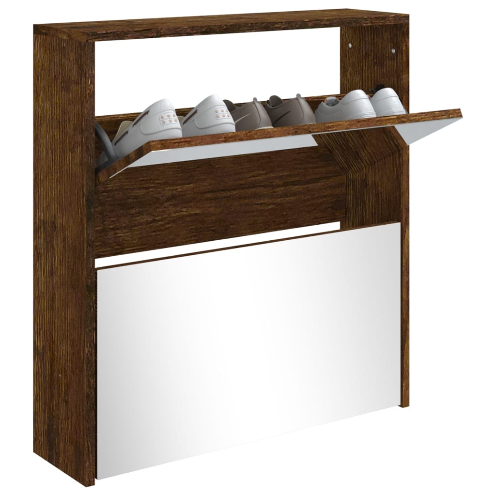 vidaXL Schoenenkast met spiegel 2-laags 63x17x67 cm gerookt eiken afbeelding
