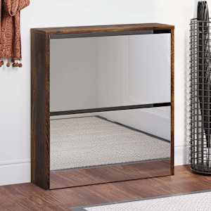 Omarica za čevlje z ogledalom 2-nadstropna hrast 63x17x67 cm