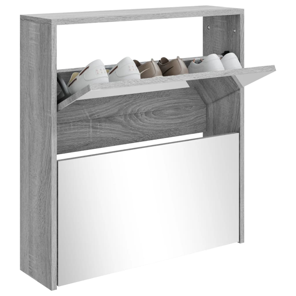 vidaXL Schoenenkast met spiegel 2-laags 63x17x67 cm grijs sonoma afbeelding