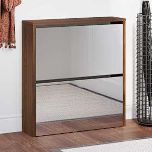 Botník se zrcadlem 2patrový hnědý dub 63 x 17 x 67 cm - obrázek 1