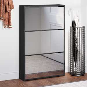 Omarica za čevlje z ogledalom 3-slojna črna 63x17x102,5 cm