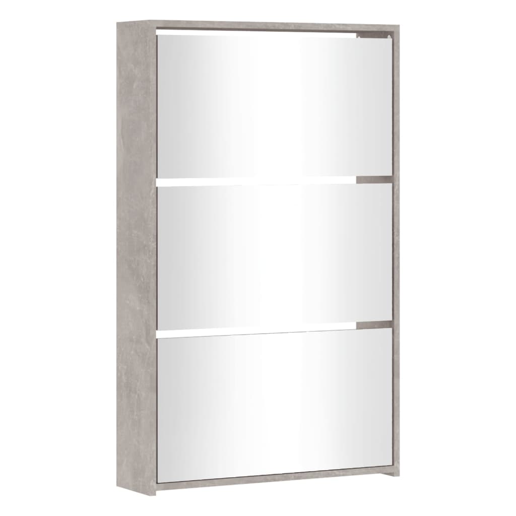 vidaXL Pantofar cu oglindă, 3 niveluri, gri beton, 63x17x102,5 cm