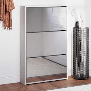 Botník se zrcadlem 3patrový betonově šedá 63x17x102,5 cm - obrázek 1