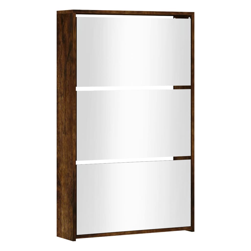 vidaXL Botník so zrkadlom 3-poschodový dymový dub 63x17x102,5 cm