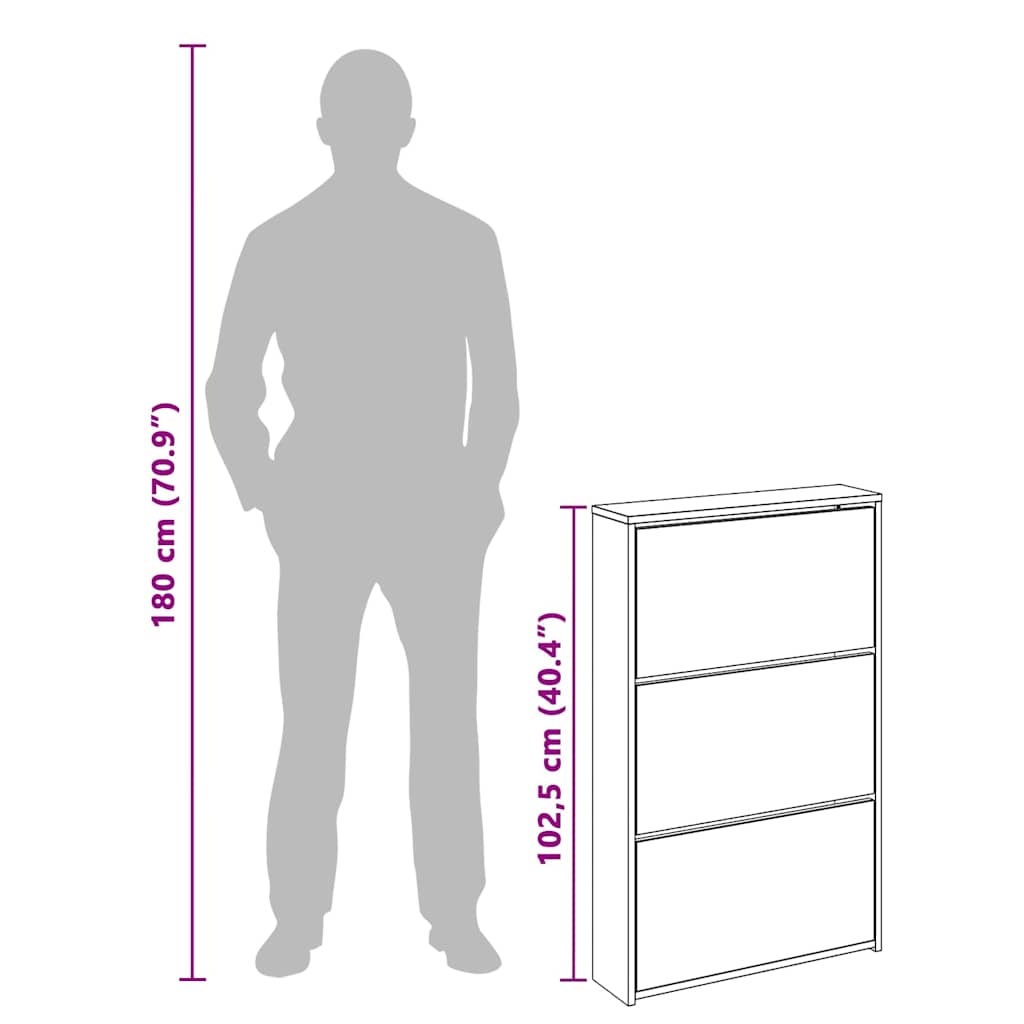 Omarica za čevlje z ogledalom 3-nadstropna hrast 63x17x102,5 cm - slika 10
