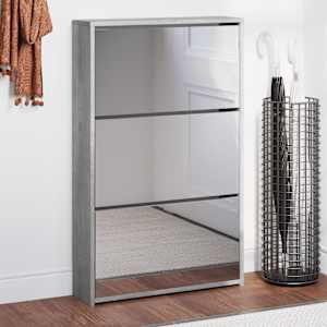 Omarica za čevlje z ogledalom 3-nadstropna siva 63x17x102,5 cm