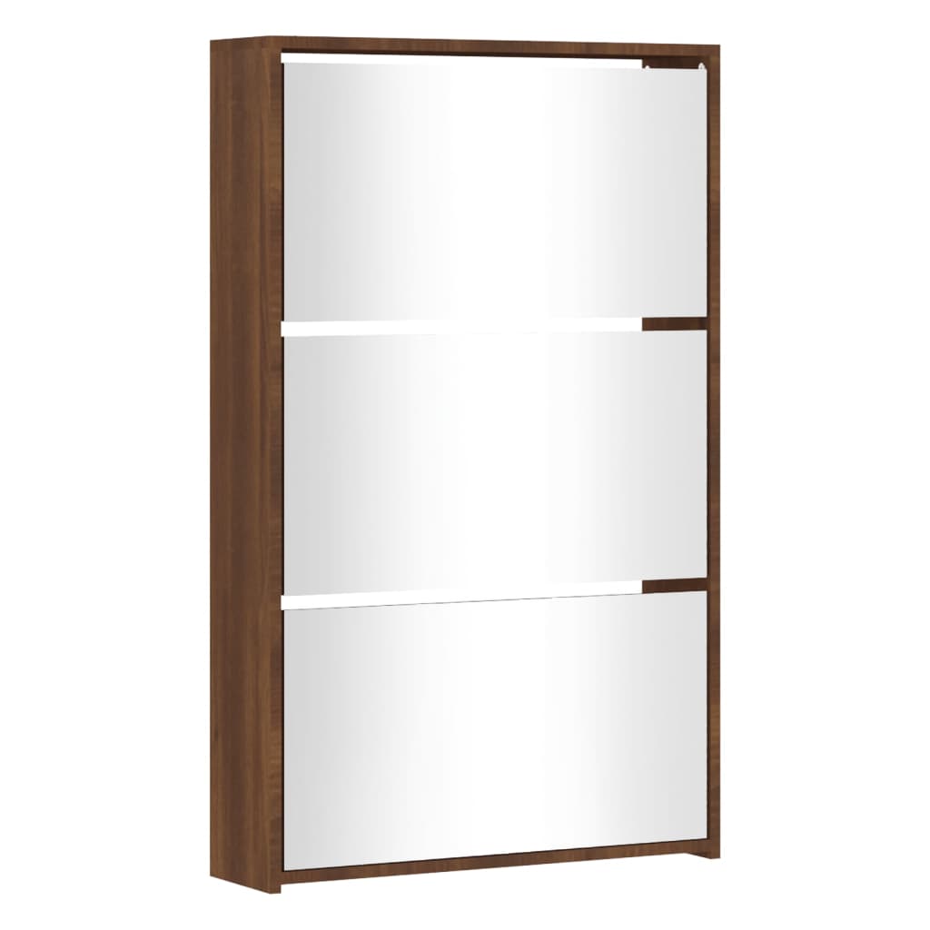 vidaXL Schoenenkast met spiegel 3-laags 63x17x102,5 cm bruineiken afbeelding