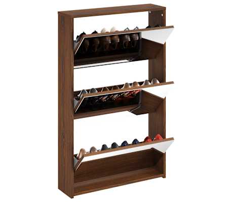 vidaXL Schuhschrank mit Spiegel 3 F&auml;cher Braun Eichen-Optik