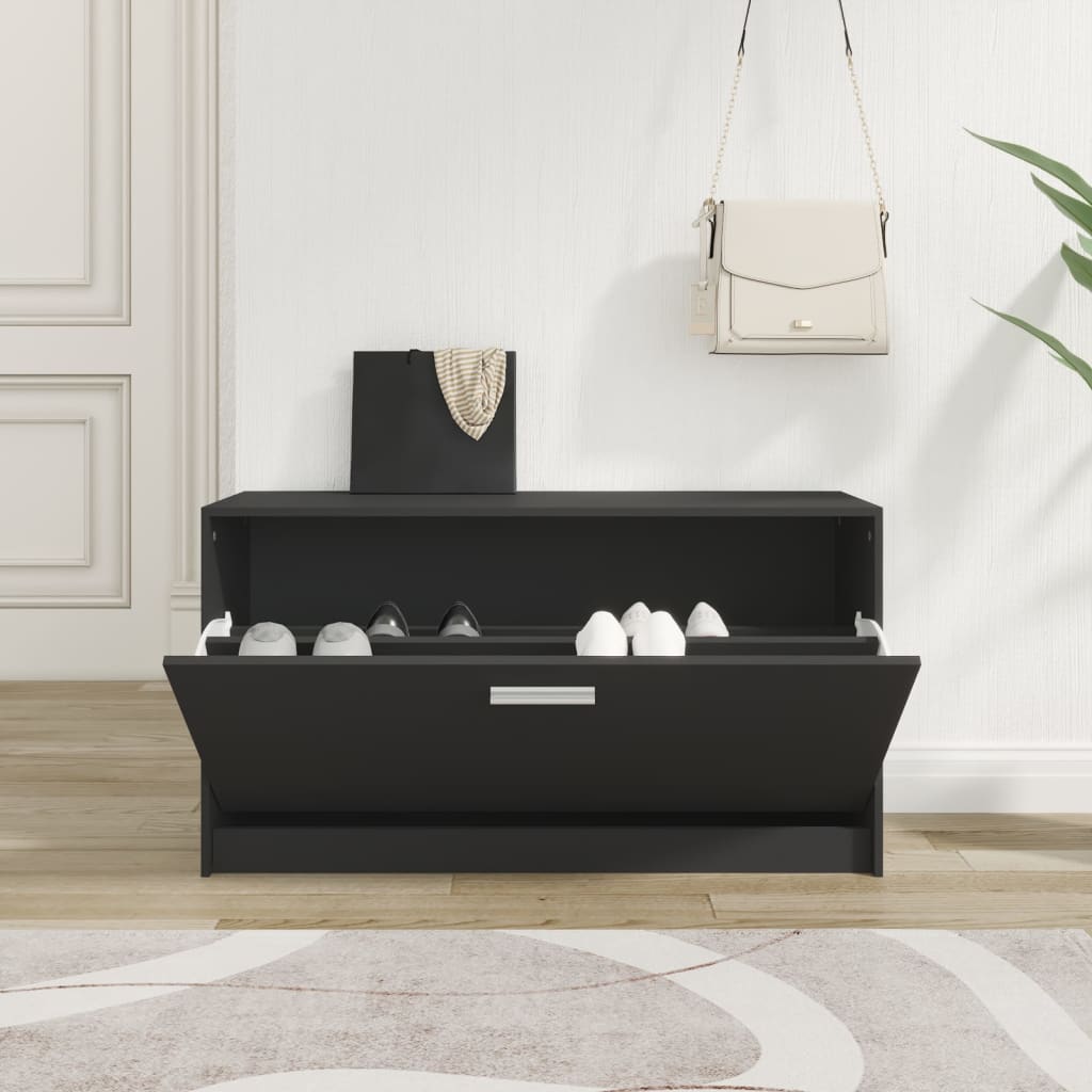 vidaXL Schoenenbank 80x24x45 cm bewerkt hout zwart afbeelding