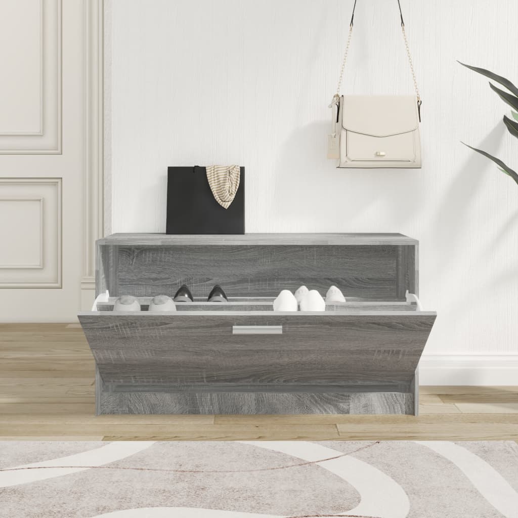 Mueble zapatero de 30 cm fabricado en madera contrachapada y metal color  gris sonoma VidaXL