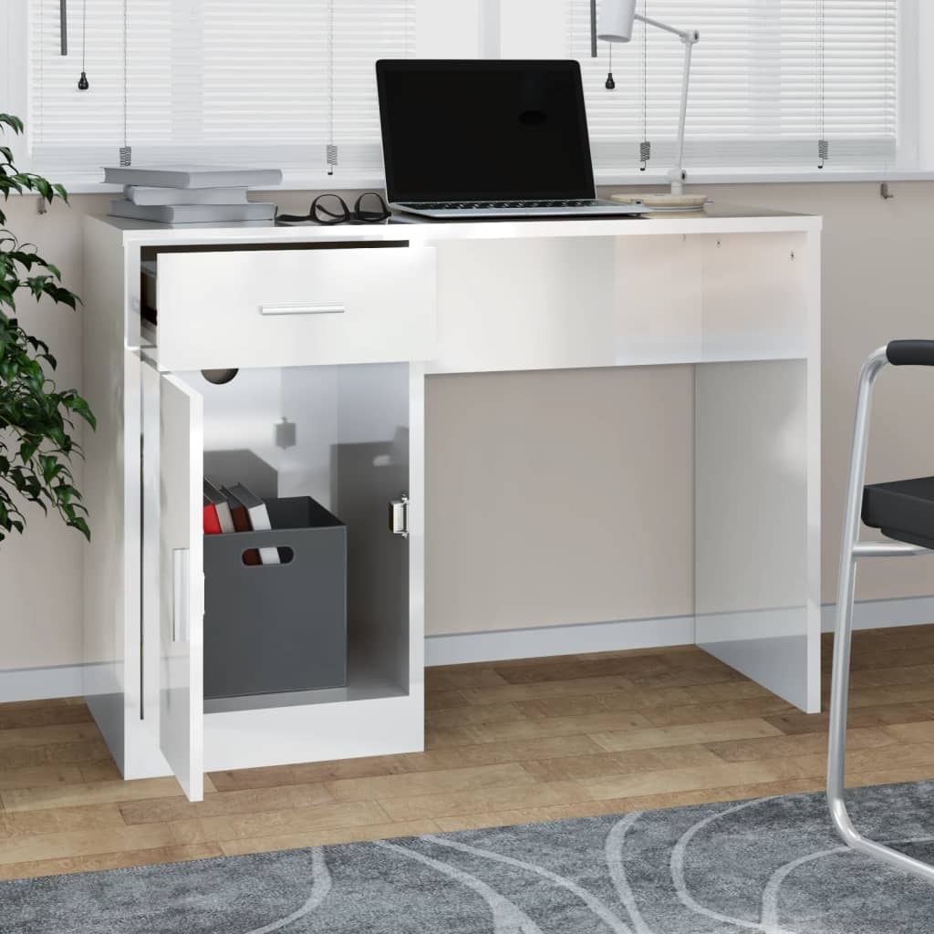 Schreibtisch mit Stauraum Hochglanz-Weiß 100x40x73 cm – Urban Lifestyle | Schreibtische