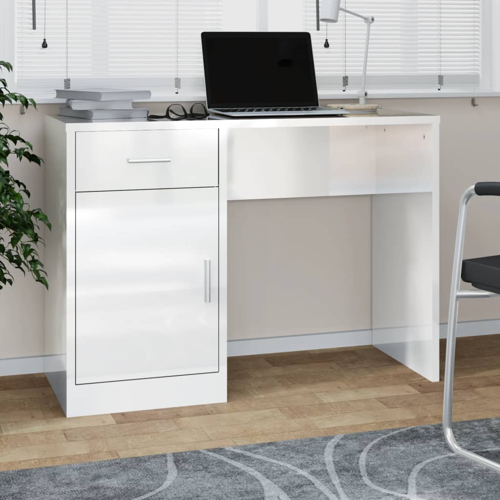 vidaXL skrivebord m. skab 100x40x73 cm konstrueret træ hvid højglans