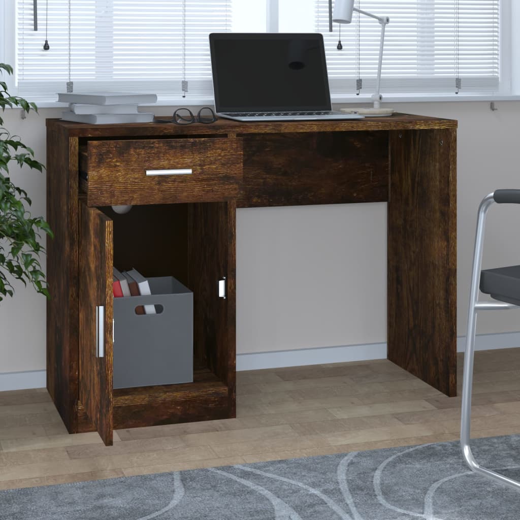 vidaXL Bureau met kast en lade 100x40x73 cm bewerkt hout gerookt eiken afbeelding