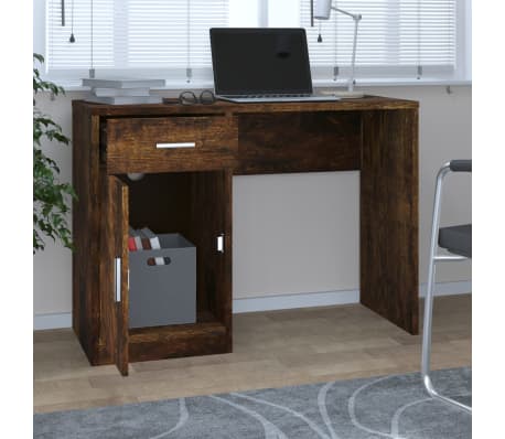 vidaXL Бюро с чекмедже и шкаф опушен дъб 100x40x73 см инженерно дърво