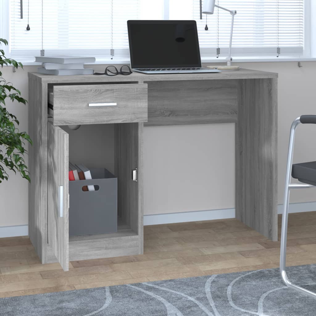 vidaXL Bureau met kast en lade 100x40x73 cm bewerkt hout grijs sonoma afbeelding