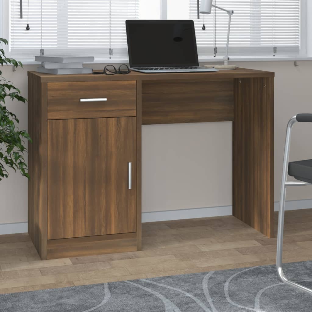 vidaXL skrivebord med skab 100x40x73 cm konstrueret træ brunt egetræ