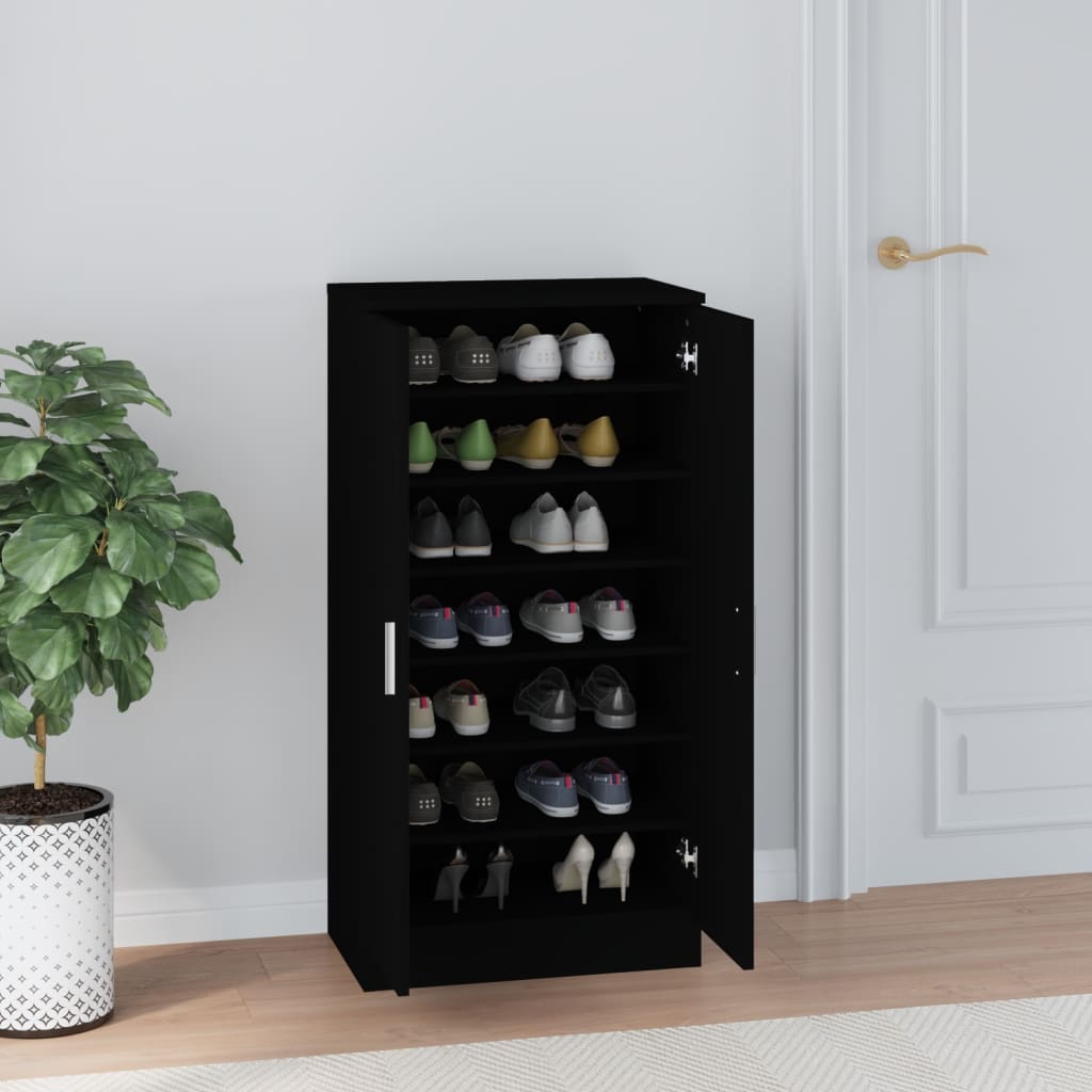 vidaXL Botník čierny 55x35x108 cm kompozitné drevo