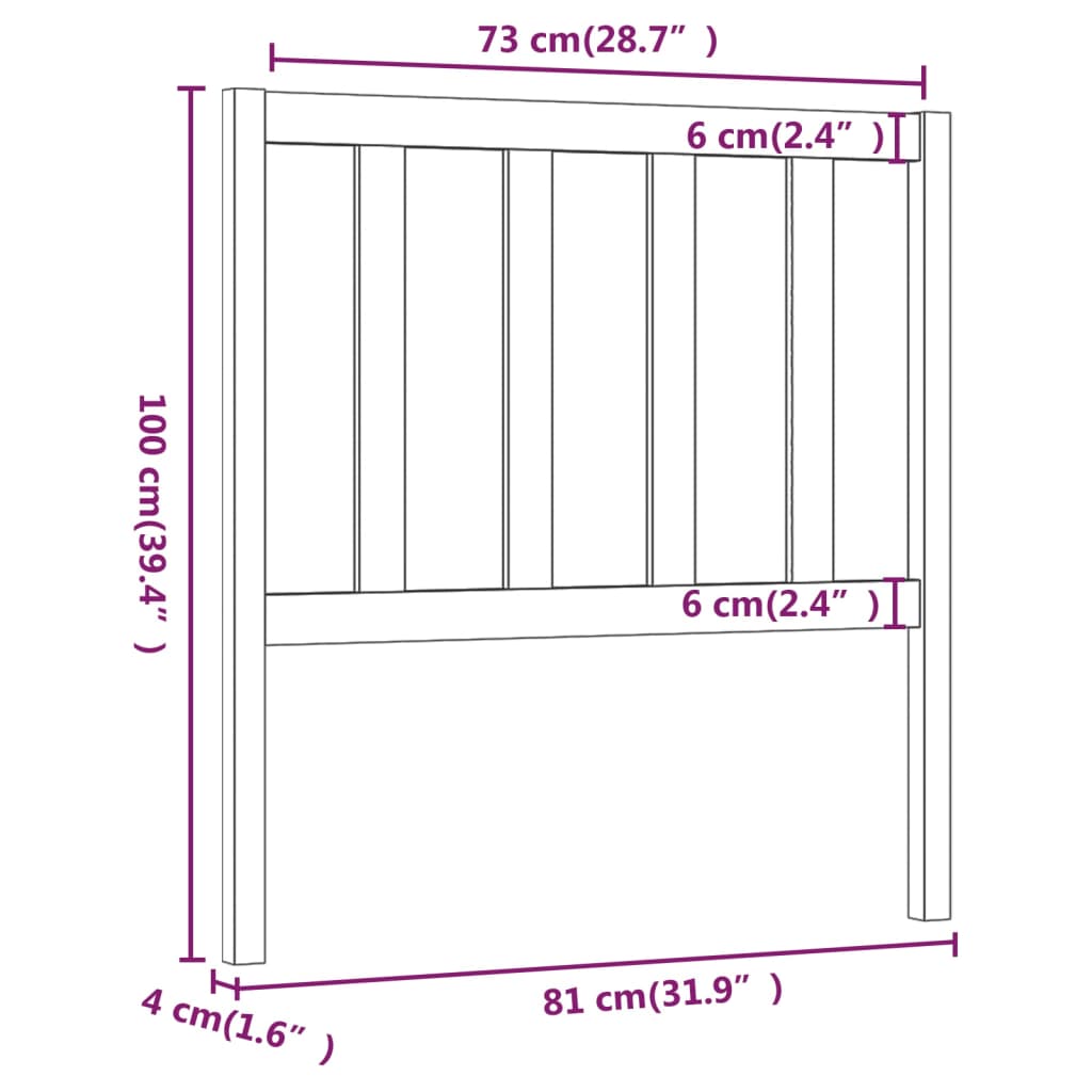 fekete tömör fenyőfa ágyfejtámla 81x4x100 cm