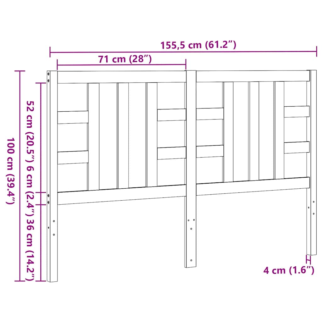 Sängynpääty harmaa 166x4x100 cm täysi mänty - Image 9