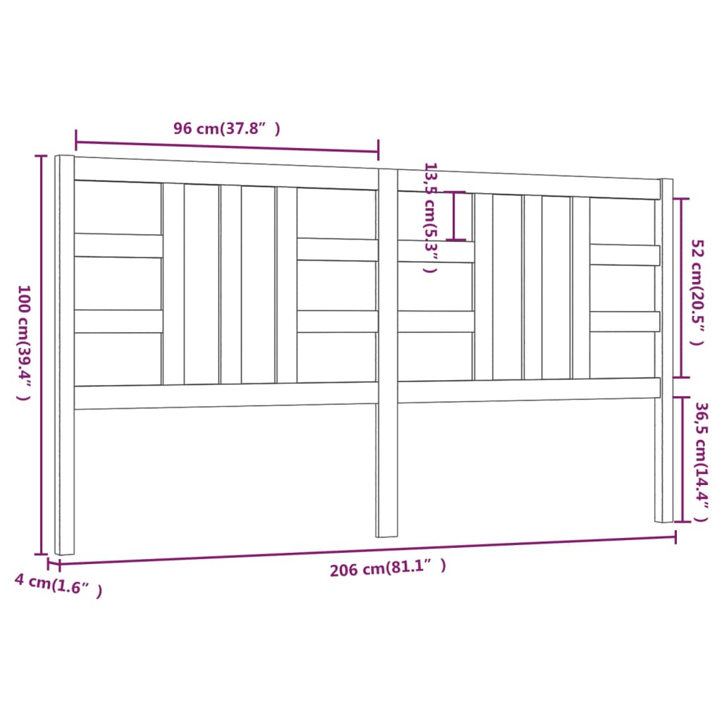 Posteljno vzglavje belo 206x4x100 cm trdna borovina