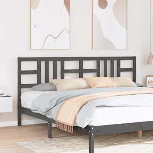 Posteljno vzglavje sivo 206x4x100 cm trdna borovina