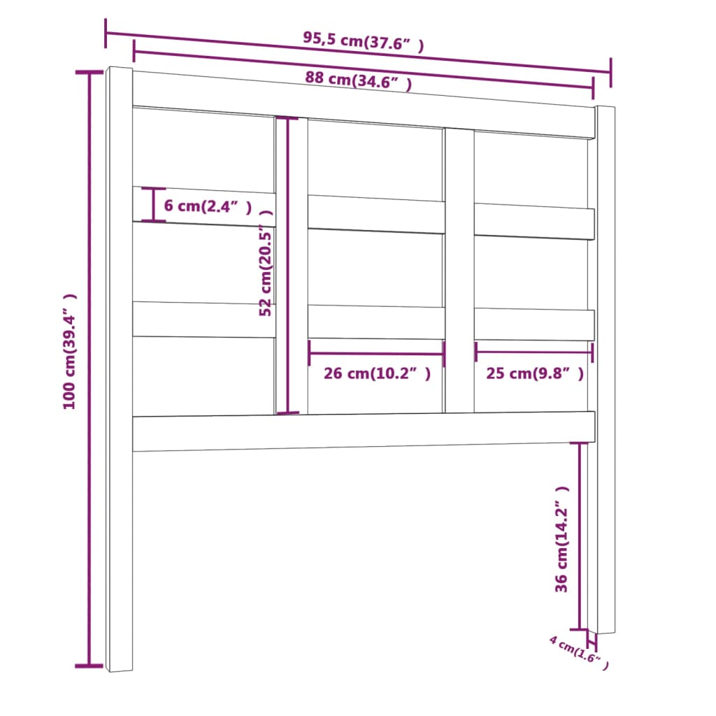 Posteljno vzglavje črno 95,5x4x100 cm trdna borovina