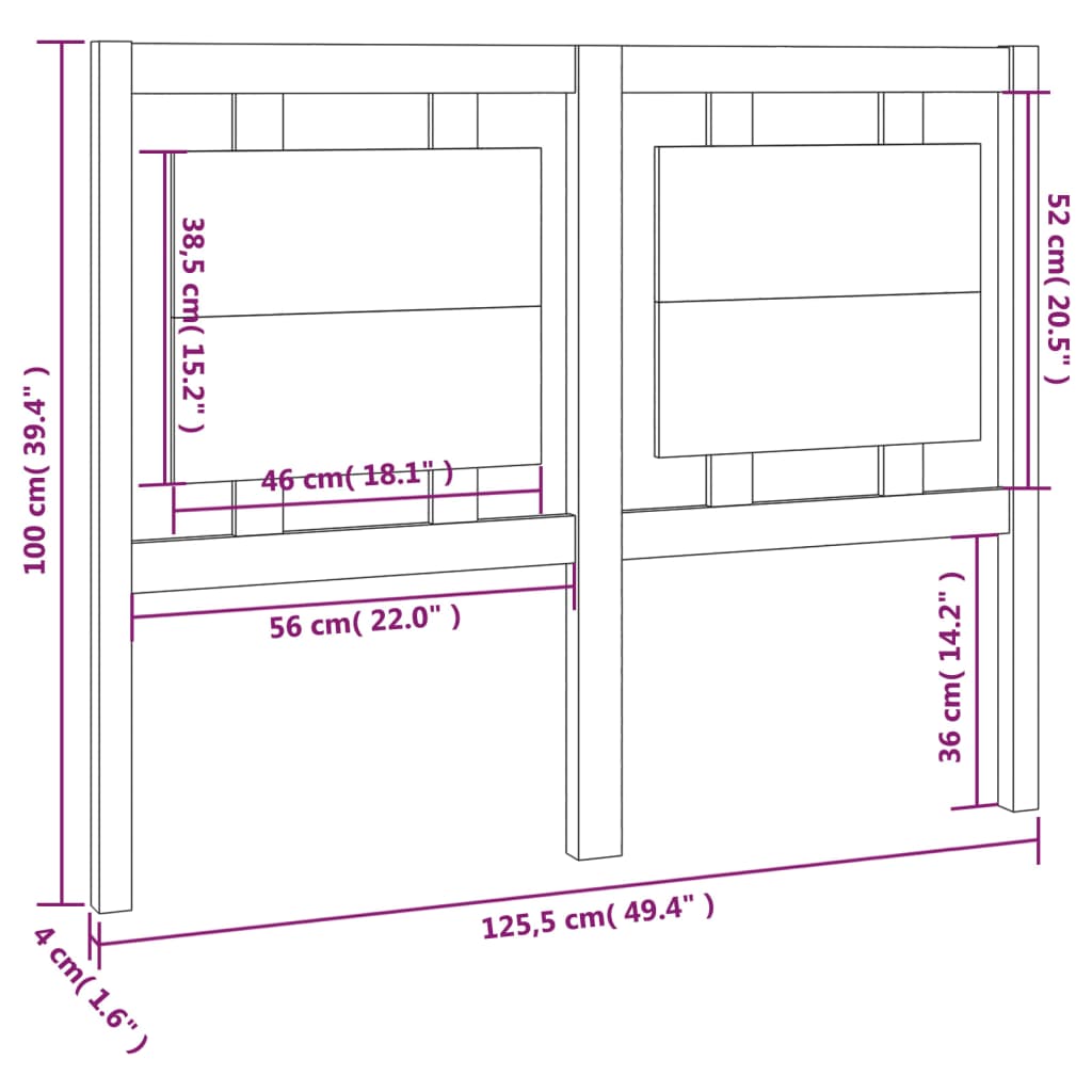 Posteljno vzglavje 125,5x4x100 cm trdna borovina