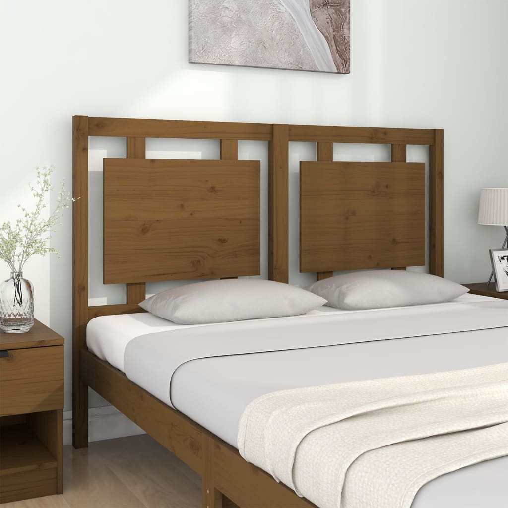 mézbarna tömör fenyőfa ágyfejtámla 140,5 x 4 x 100 cm