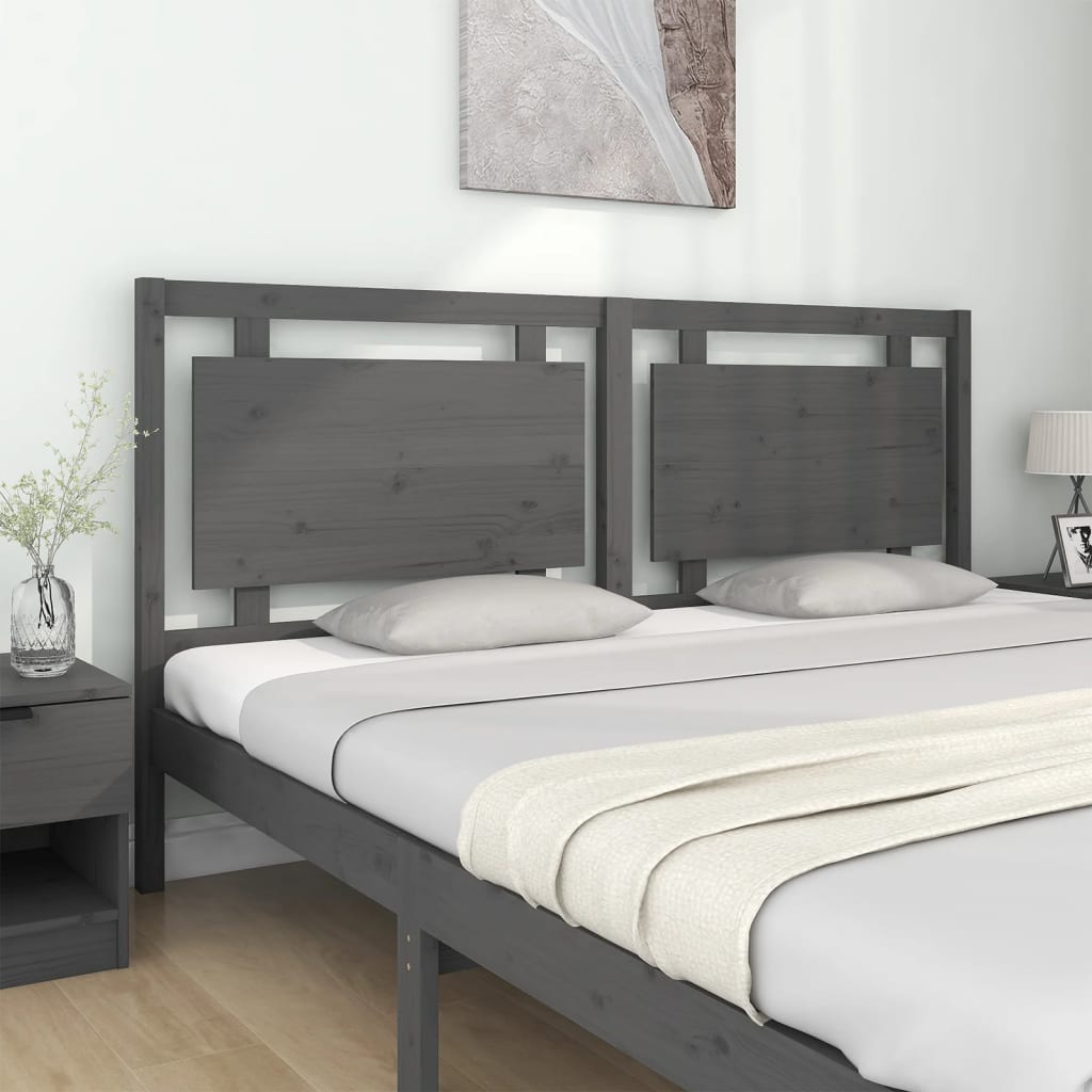 szürke tömör fenyőfa ágyfejtámla 185,5x4x100 cm