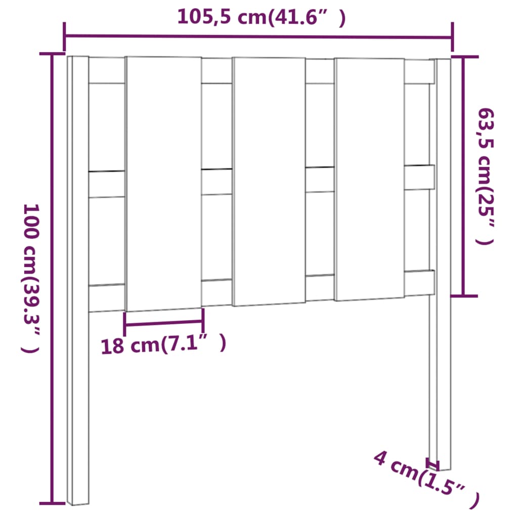 fekete tömör fenyőfa ágyfejtámla 105,5 x 4 x 100 cm