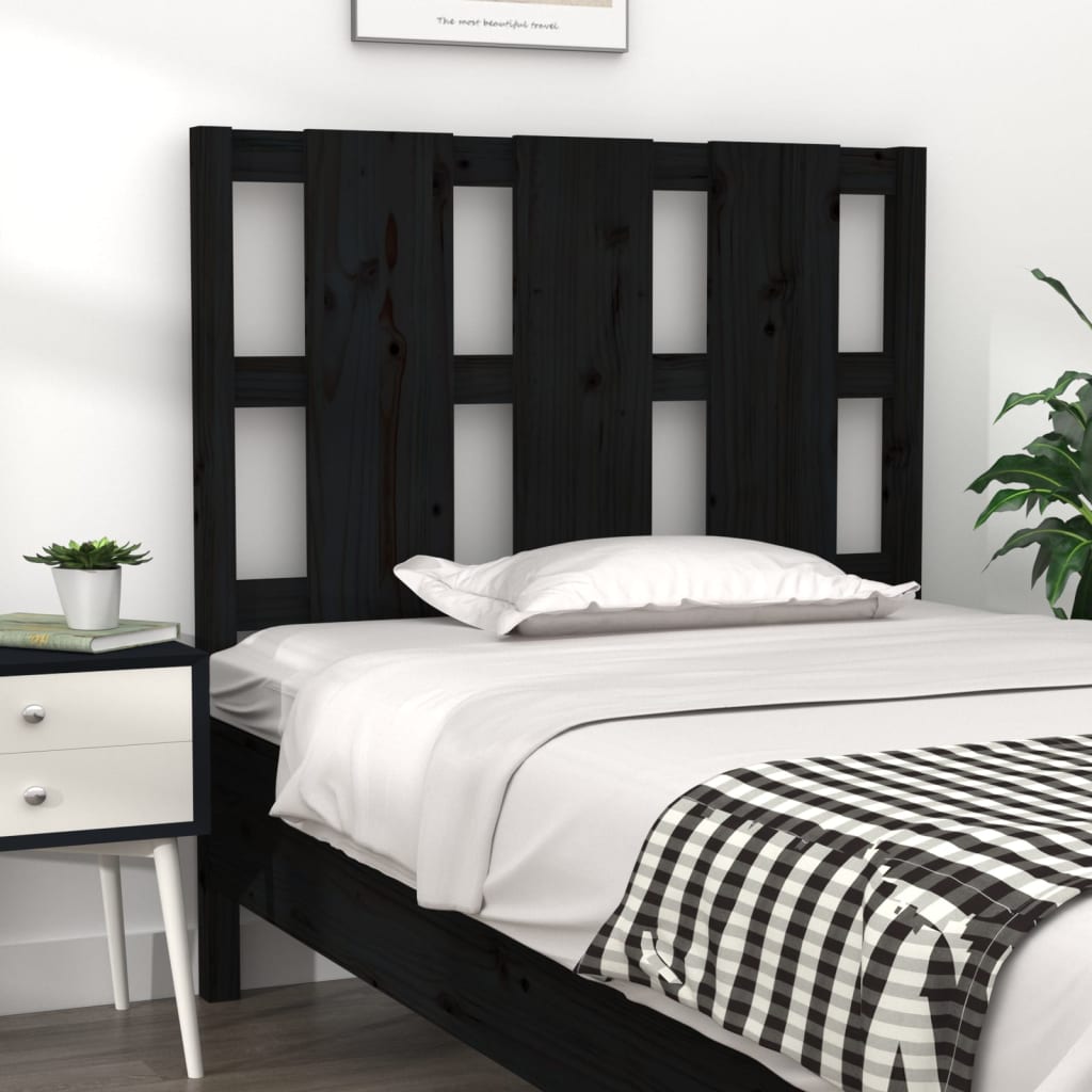 vidaXL Bett-Kopfteil Schwarz 105,5x4x100 cm Massivholz Kiefer