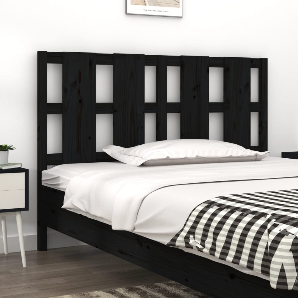 vidaXL Tăblie de pat, negru, 125,5x4x100 cm, lemn masiv de pin (si imagine noua