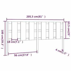 Čelo postele černé 205,5 x 4 x 100 cm masivní borovice - obrázek 6