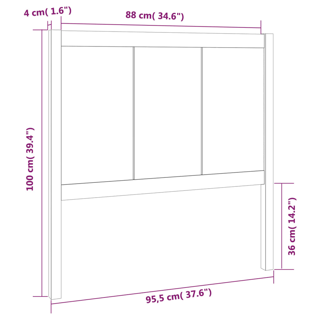 fekete tömör fenyőfa ágyfejtámla 95,5 x 4 x 100 cm