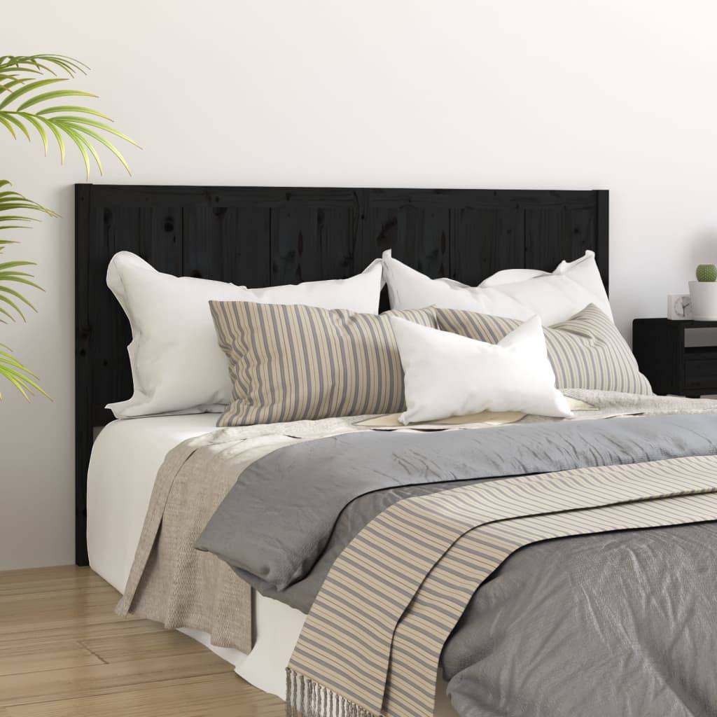 vidaXL Tăblie de pat, negru, 125,5x4x100 cm, lemn masiv de pin (si imagine noua