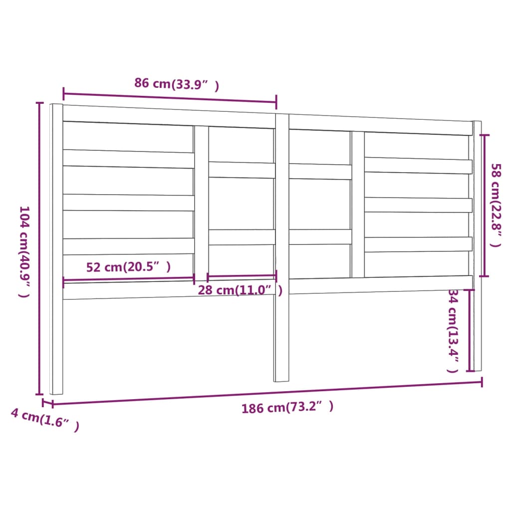 Posteljno vzglavje medeno rjavo 186x4x104 cm trdna borovina