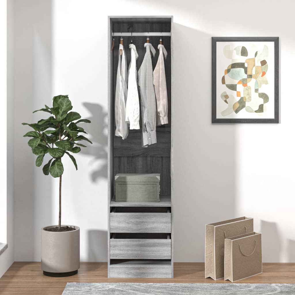 Szürke sonoma színű szerelt fa szekrény fiókokkal 50x50x200 cm 