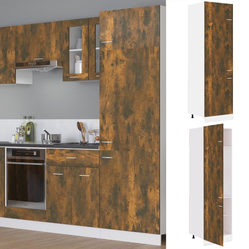 Füstös tölgy színű szerelt fa hűtőtároló szekrény 60x57x207 cm 