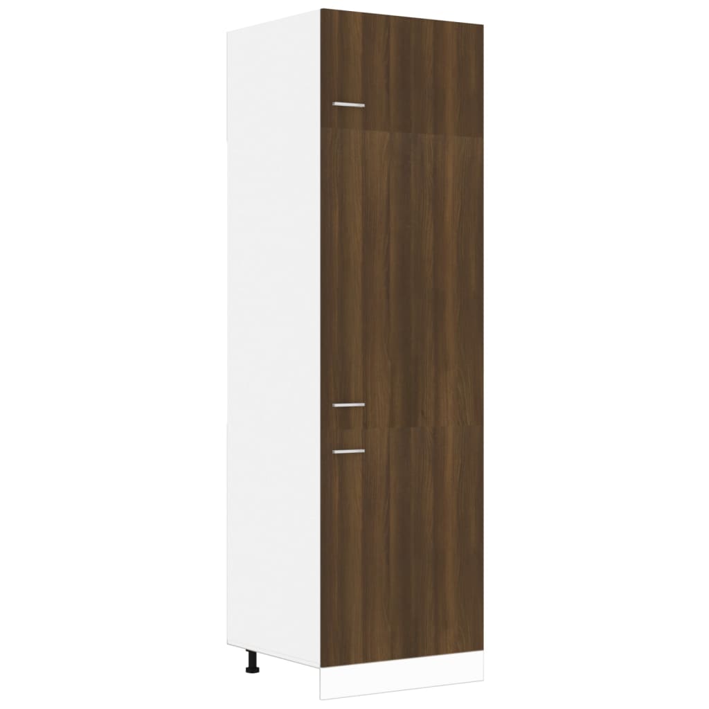 Barna tölgy színű szerelt fa hűtőtároló szekrény 60x57x207 cm 
