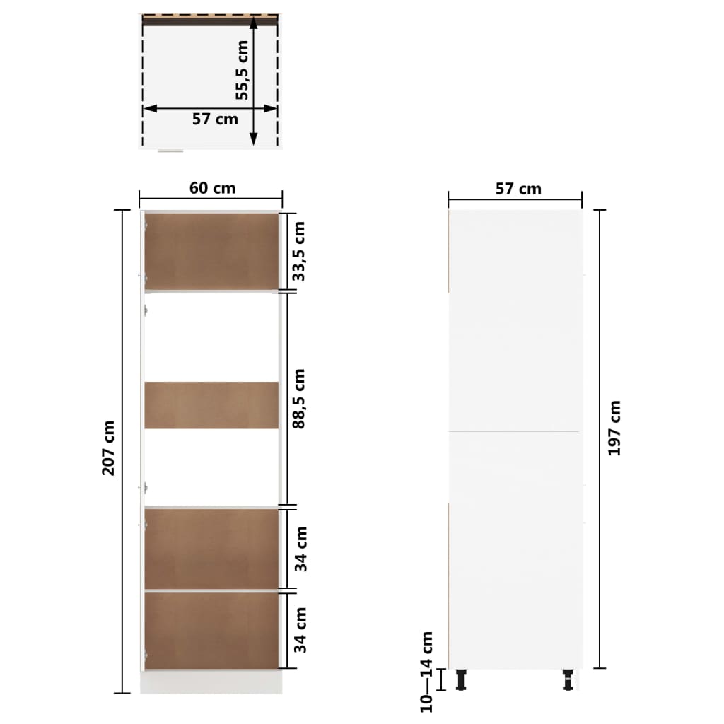 Šaldytuvo spintelė, ruda ąžuolo, 60x57x207cm, mediena | Stepinfit