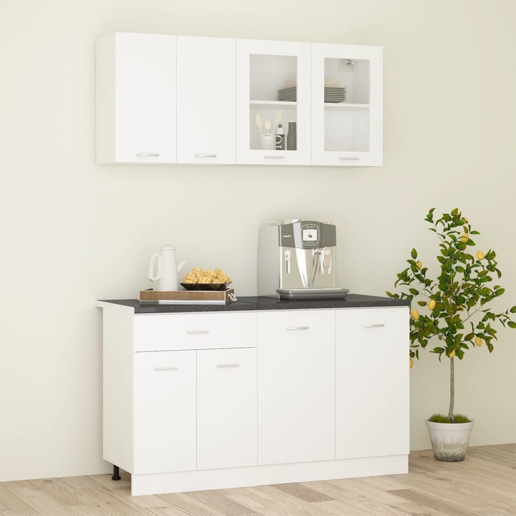 4-tlg. Küchenschrank-Set mit Arbeitsplatte Weiß Spanplatte