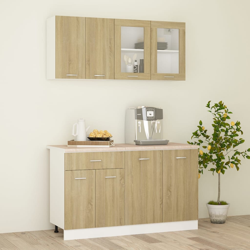4-tlg. Küchenzeile mit Arbeitsplatte Sonoma-Eiche Holzwerkstoff kaufen
