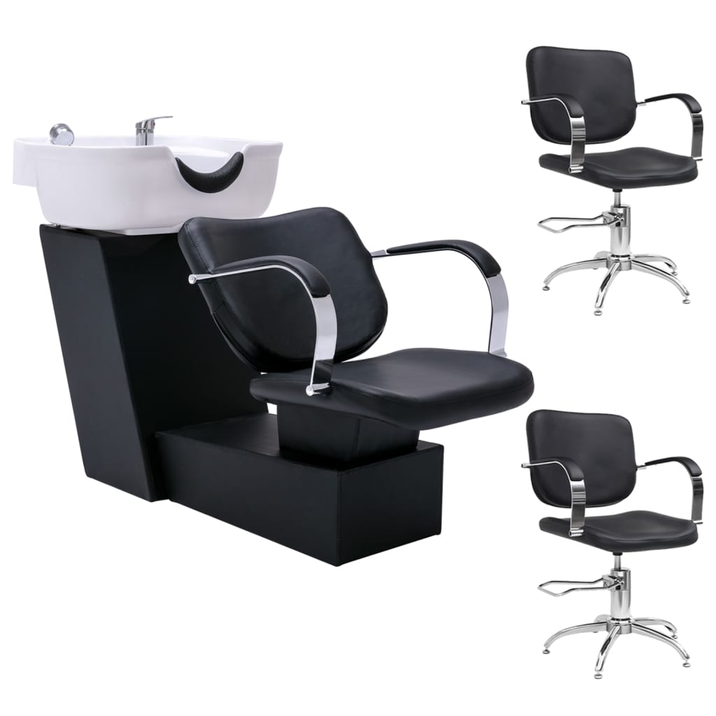 vidaXL Unitate de șamponare cu scaune de salon, piele ecologică