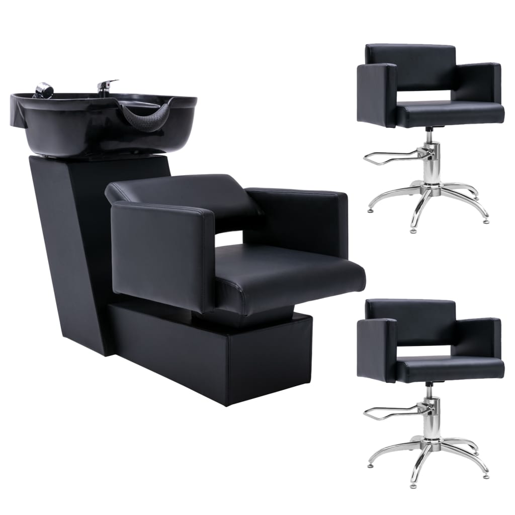vidaXL Unitate de șamponare cu scaune de salon, piele ecologică (Industrial