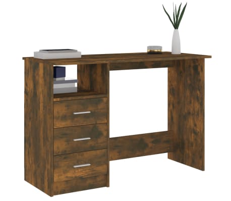 vidaXL Skrivbord med lådor rökfärgad ek 110x50x76 cm konstruerat trä