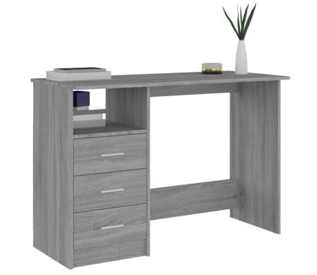 vidaXL Desk with Drawers Grey Sonoma 110x50x76 cm Engineered Wood